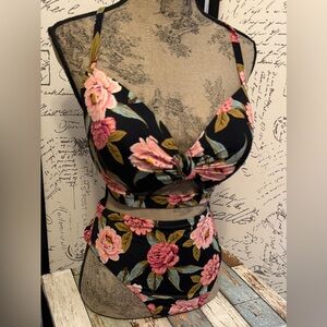 Shade & Shore Floral Bikini - Black and Pink